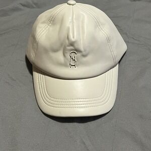Women's Steve Madden Soft Faux Leather Padded Baseball Cap Hat Satin Lined Bone